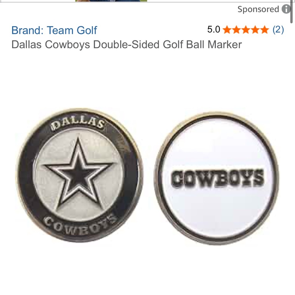 5/$25 NFL Dallas Cowboys Silver and Black Golf Ball Marker
